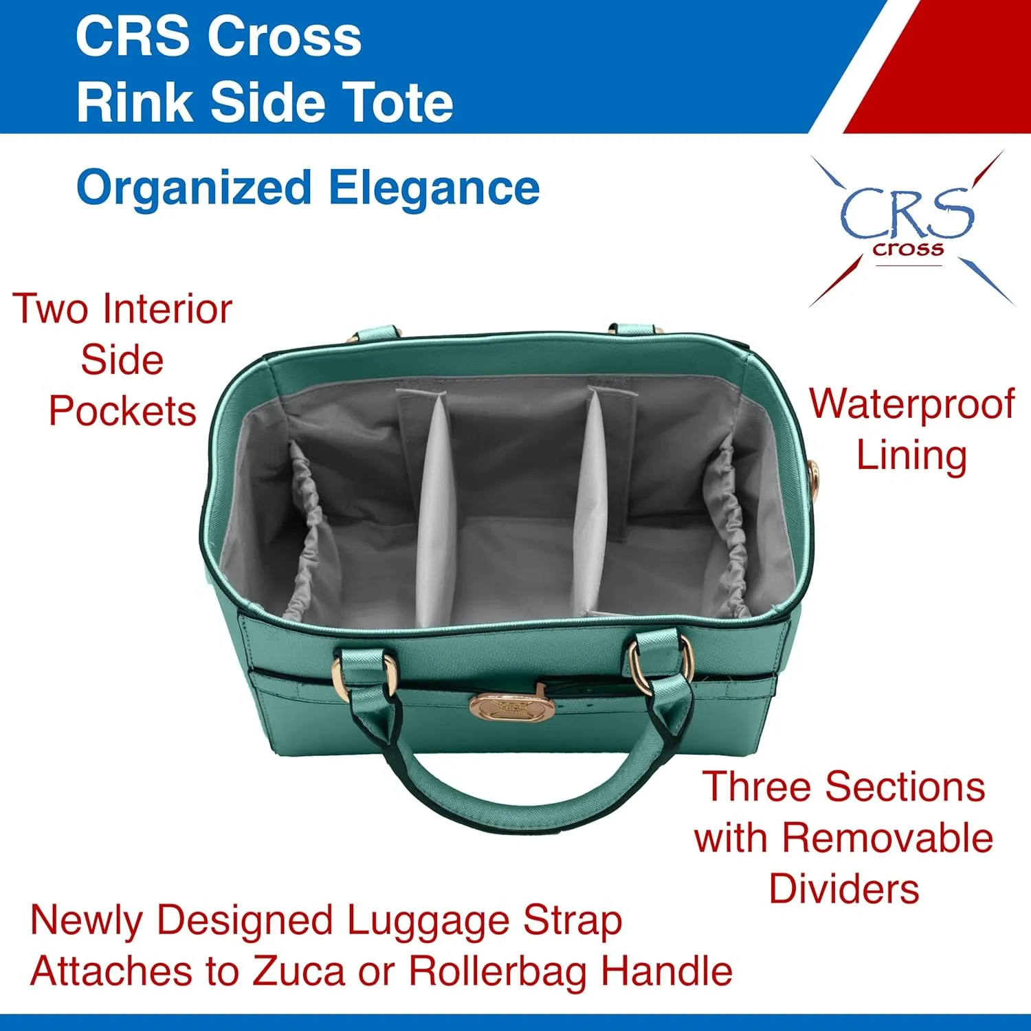 CRS Cross Rink Side Tote. Ice Skating Accessory Bag for Figure Skating, Roller and Inline Skaters, Ballet, Dance and Cheer. Organizes Guards, Water Bottle, Tissues, Phone.
