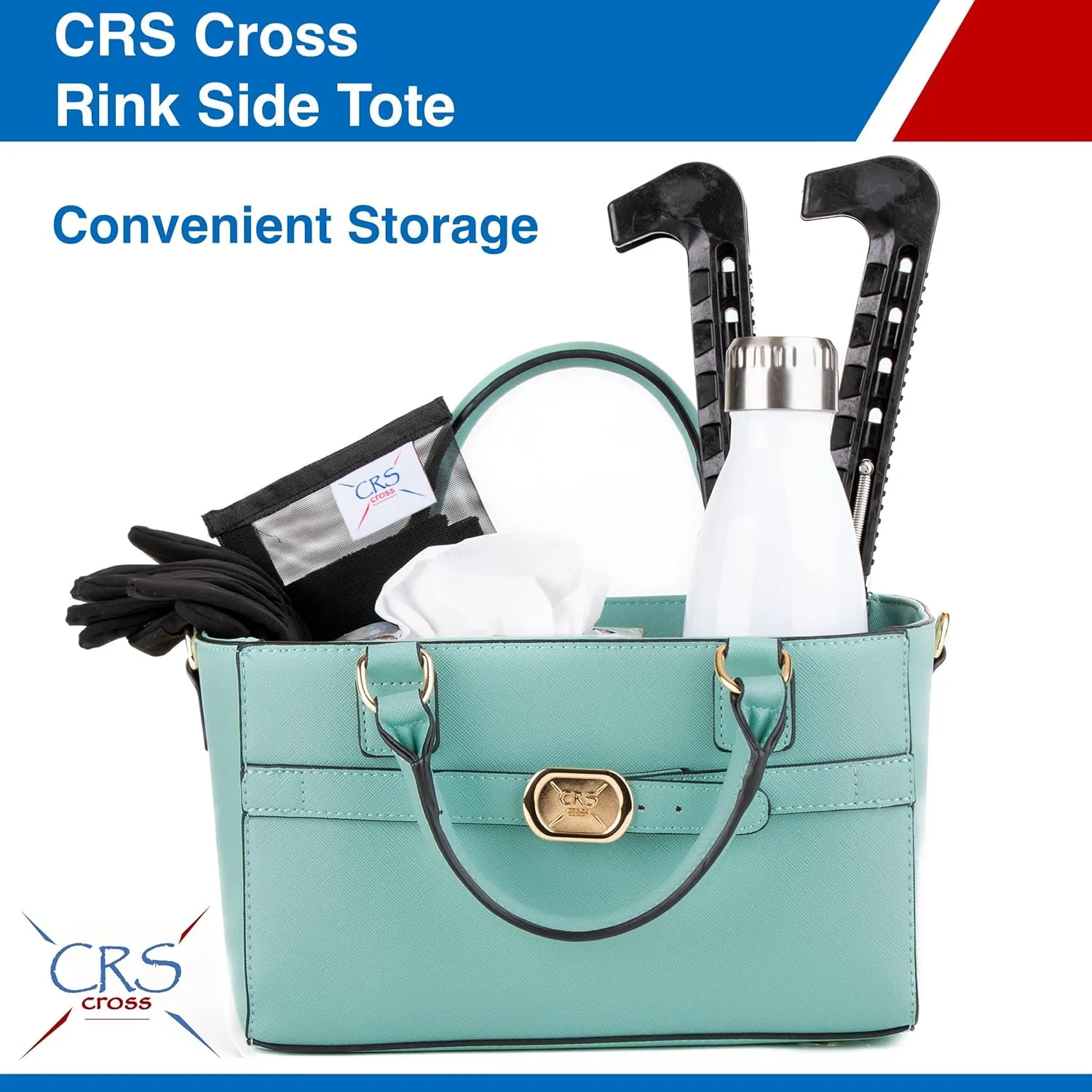 CRS Cross Rink Side Tote. Ice Skating Accessory Bag for Figure Skating, Roller and Inline Skaters, Ballet, Dance and Cheer. Organizes Guards, Water Bottle, Tissues, Phone.