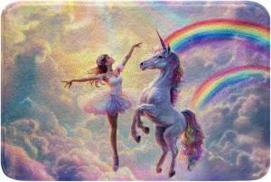Cute Ballet Bathroom Rugs,Rainbow Ballerina Print 20"X 32" Size Bath Mat for Girls,Galaxy Unicorn Pattern Doormats Floor Mats for Princess Bathroom Decor Chic Dress Entryway Rug