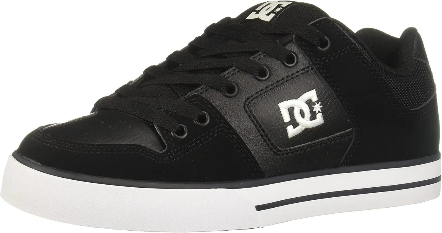 DC Men's Pure Low Top Lace Up Casual Skate Shoe Sneaker, Black/Black/White, 6