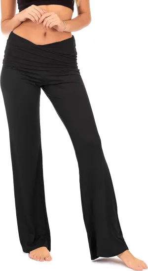 DEAR SPARKLE Fold Over Yoga Lounge Stretch Pants Women | Contrasting High Waist Loose Pregnancy Pant Plus (P8)