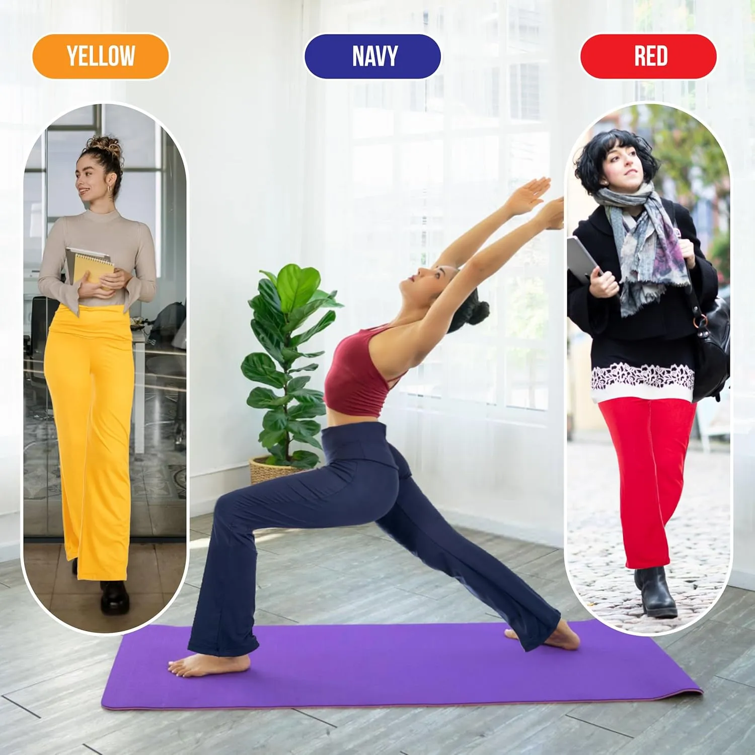 DEAR SPARKLE Fold Over Yoga Lounge Stretch Pants Women | Contrasting High Waist Loose Pregnancy Pant Plus (P8)