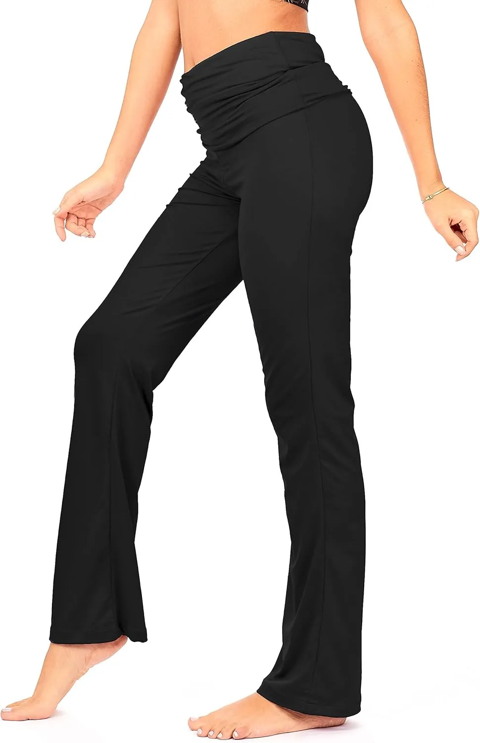 DEAR SPARKLE Fold Over Yoga Lounge Stretch Pants Women | Contrasting High Waist Loose Pregnancy Pant Plus (P8)