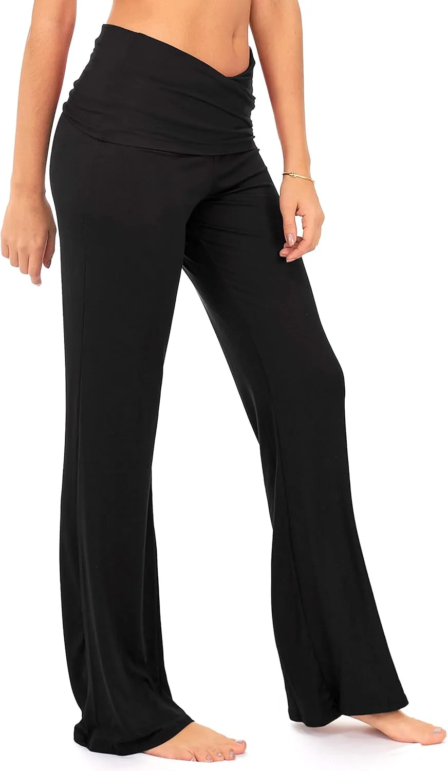 DEAR SPARKLE Fold Over Yoga Lounge Stretch Pants Women | Contrasting High Waist Loose Pregnancy Pant Plus (P8)