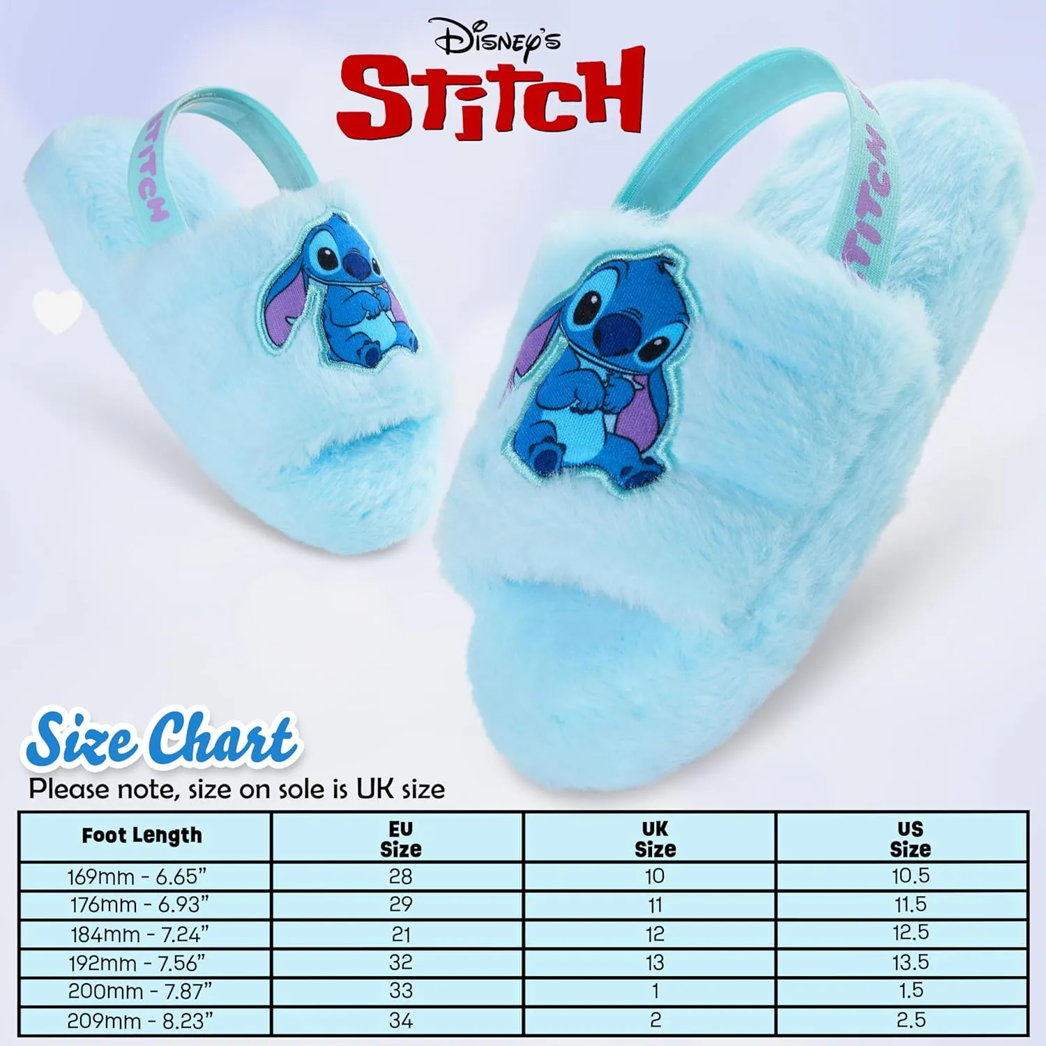 Disney Stitch Girls Fluffy Slippers, Comfy Mule House Shoes - Gifts for Kids