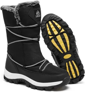 EARLDE Women’s Snow Boot With Waterproof Lace Up Mid-Calf Outdoor Winter Deep Tread Rubber Sole