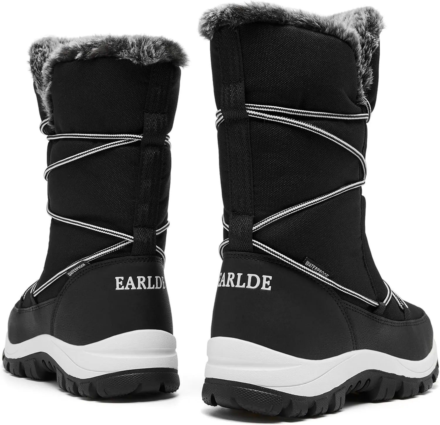 EARLDE Women’s Snow Boot With Waterproof Lace Up Mid-Calf Outdoor Winter Deep Tread Rubber Sole