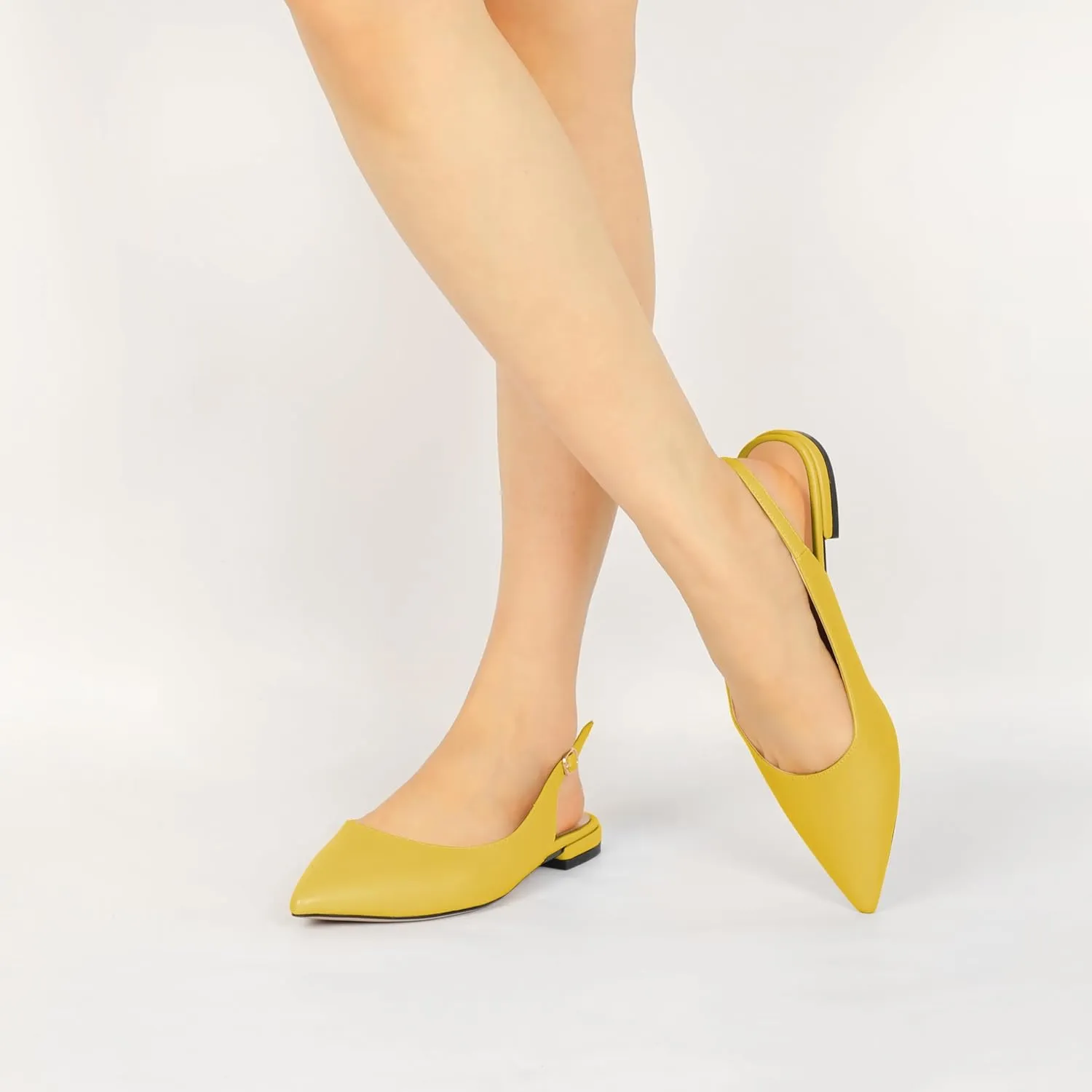 Eldof Women Low Heels Pointed Closed Toe Slingback Flats Ankle Straps Pumps Classic Dressy Elegant Shoes 1 Inch