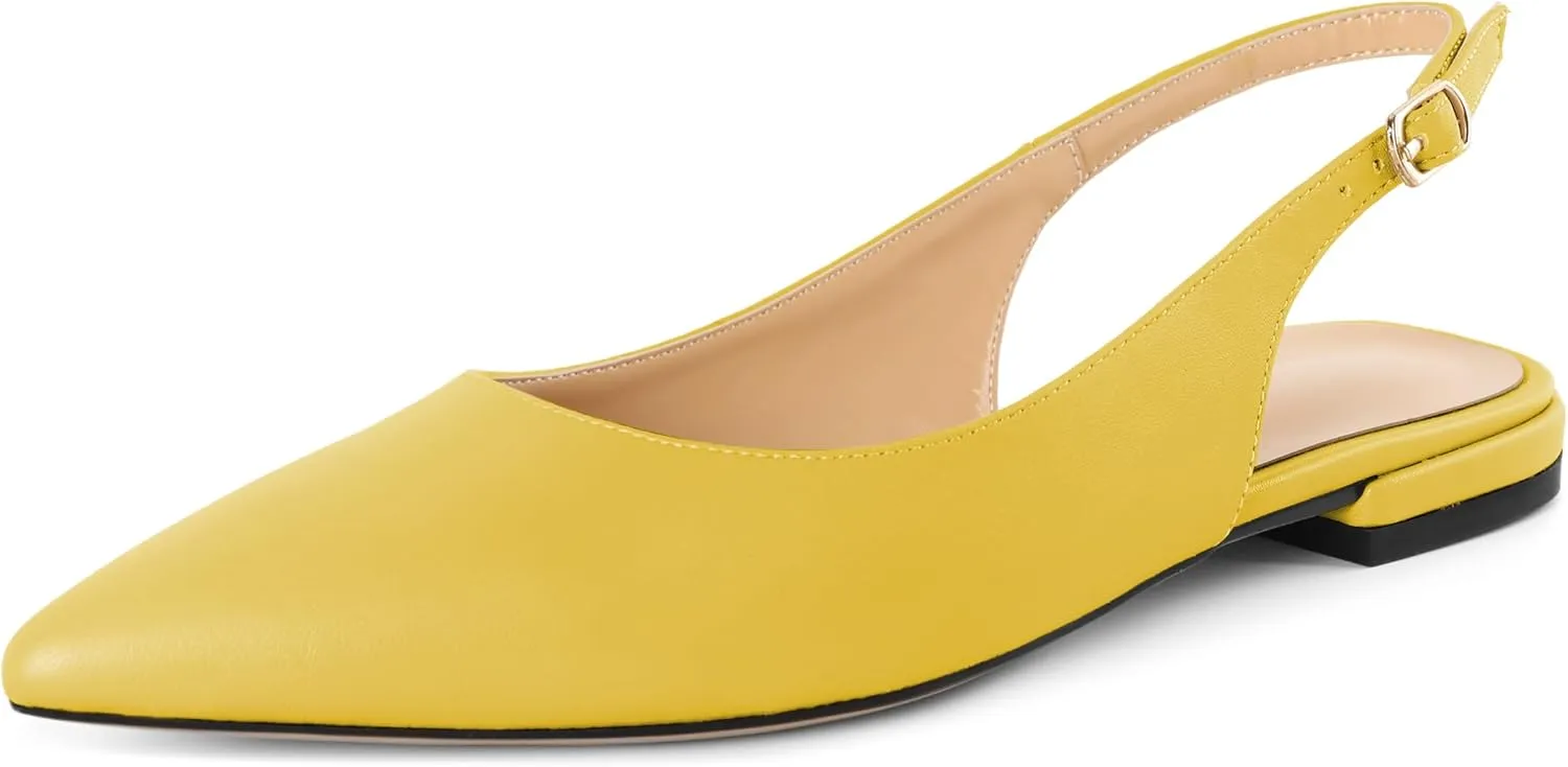 Eldof Women Low Heels Pointed Closed Toe Slingback Flats Ankle Straps Pumps Classic Dressy Elegant Shoes 1 Inch