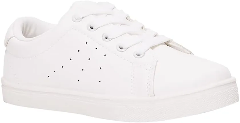 FabKids Kids Sneakers Boys Girls White Shoes Low Top Lace Up Footwear for Toddler Little Kid Big Kid