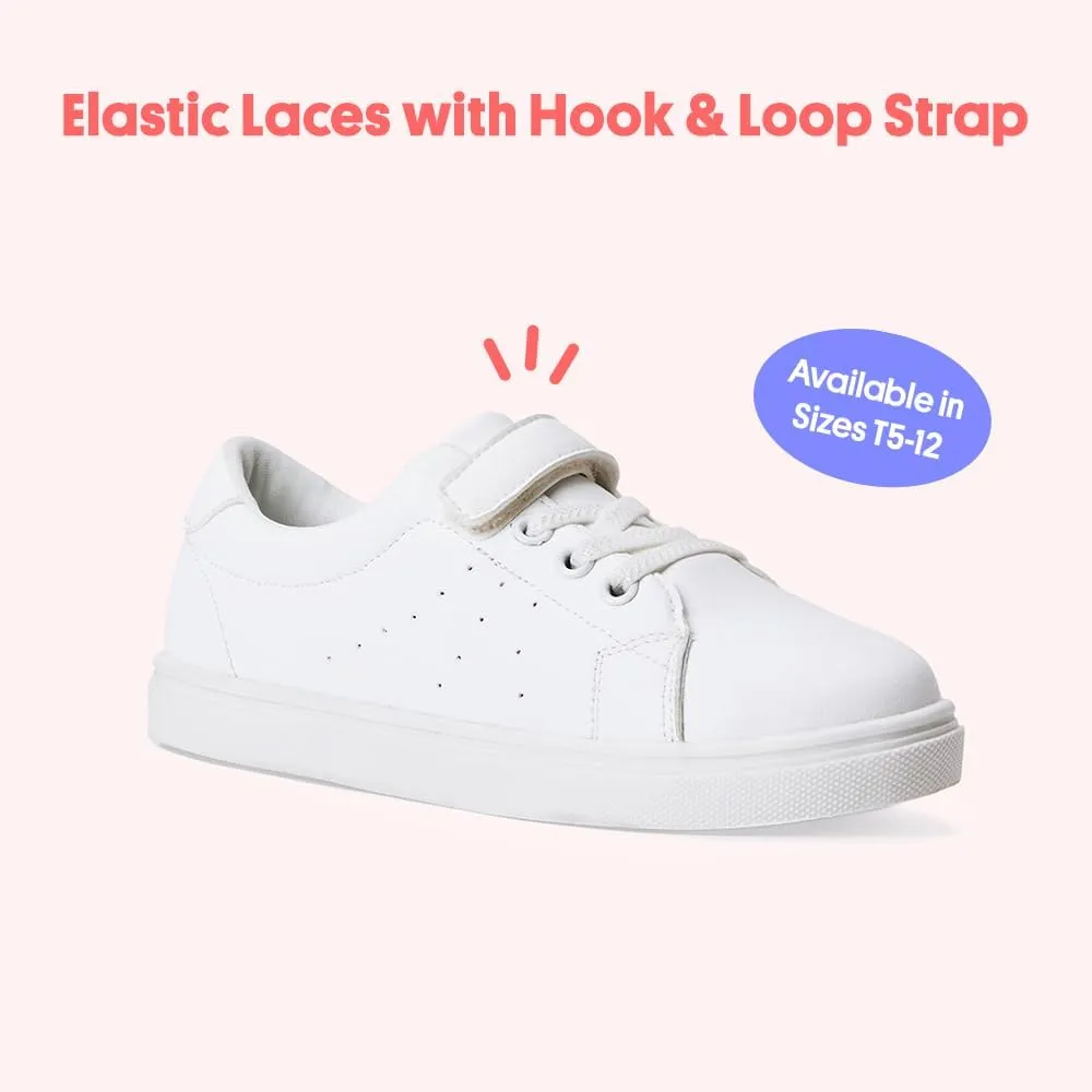 FabKids Kids Sneakers Boys Girls White Shoes Low Top Lace Up Footwear for Toddler Little Kid Big Kid