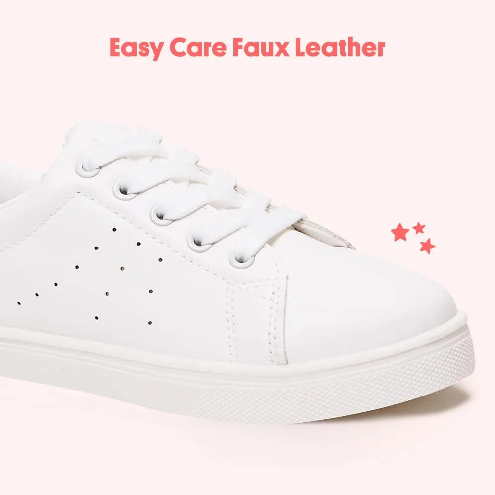 FabKids Kids Sneakers Boys Girls White Shoes Low Top Lace Up Footwear for Toddler Little Kid Big Kid