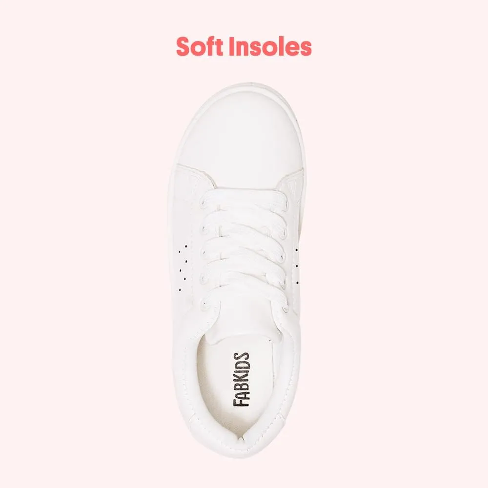 FabKids Kids Sneakers Boys Girls White Shoes Low Top Lace Up Footwear for Toddler Little Kid Big Kid