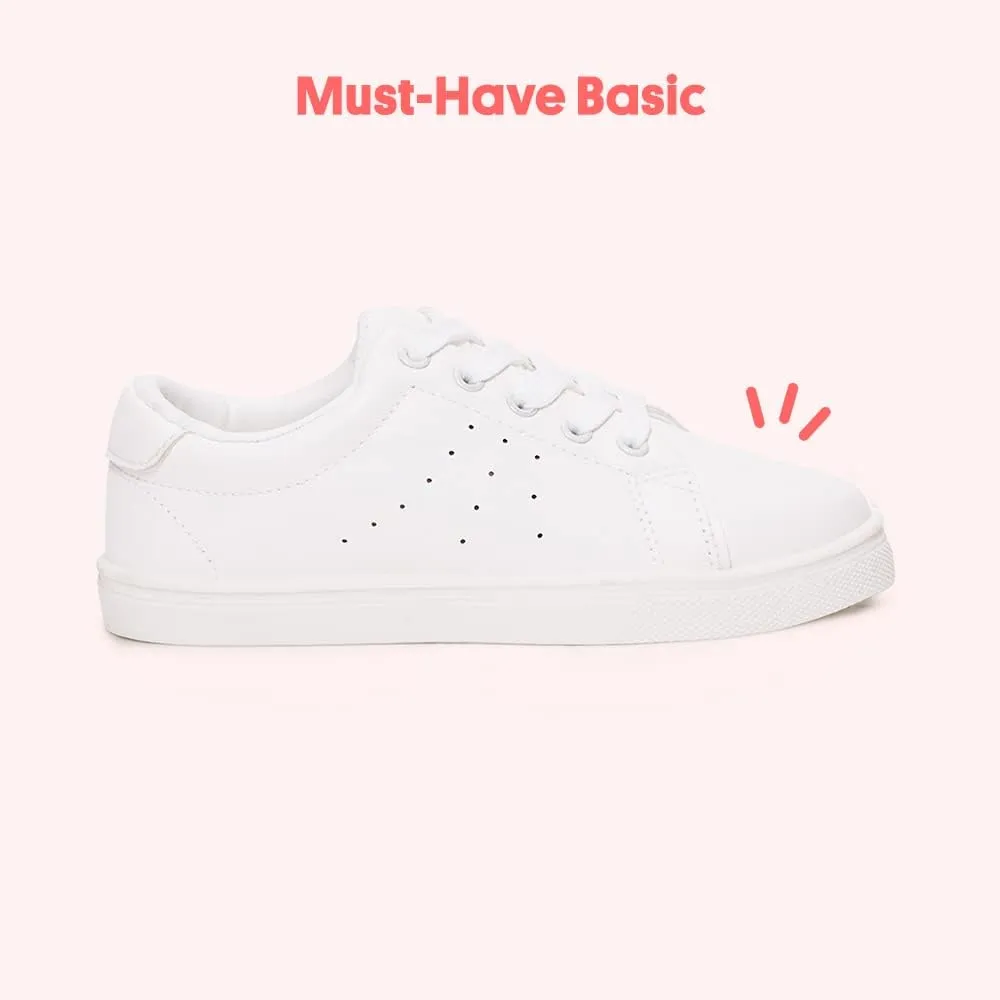 FabKids Kids Sneakers Boys Girls White Shoes Low Top Lace Up Footwear for Toddler Little Kid Big Kid
