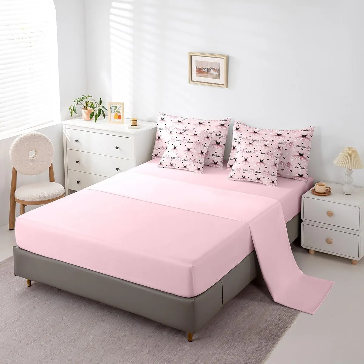 Feelyou Ballet Dance Full Size - 7 Pieces Bed in a Bag Set Black Ballet Dress Bed in Set Boys Girls Dancing Ballerinas Bedding Sets with Comforter, Flat Sheet, Fitted Sheet, Pillowcases, Pillow Covers