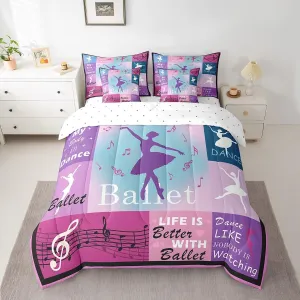 Feelyou Pink Ballerinas Comforter Set 7 Pieces Ballet Bed in a Bag Dancing Silhouette Dreamy Princess Bedding Set Full Size Bedroom Decor Music Bed Set with Comforter, Sheet Set, Pillowcases