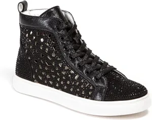 Flat Laser Cut High Top Bling Rhinestone Sneaker Women's Shoes New York Black 41