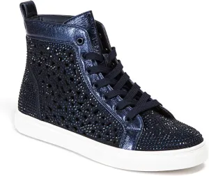 Flat Laser Cut High Top Bling Rhinestone Sneaker Women's Shoes New York Navy 41