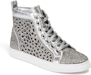Flat Laser Cut High Top Bling Rhinestone Sneaker Women's Shoes New York Silver 41