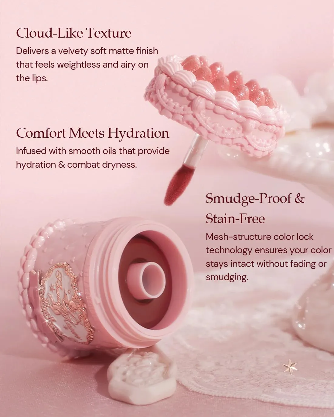 Flower Knows Strawberry Cupid Cake Lip Cream,Velvety-Smooth Matte Liquid Lipstick,Hydrating,Smudge-proof & Stain-Free Lip Stain(V07 Fig,0.17 Fl Oz)