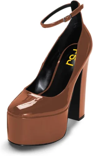 FSJ Women Classy Ankle Strap Closed Toe Platform Chunky High Heel Pumps Plaid Comfy Party Club Night Shoes Size 4-15 US