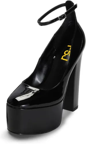 FSJ Women Classy Ankle Strap Closed Toe Platform Chunky High Heel Pumps Plaid Comfy Party Club Night Shoes Size 4-15 US