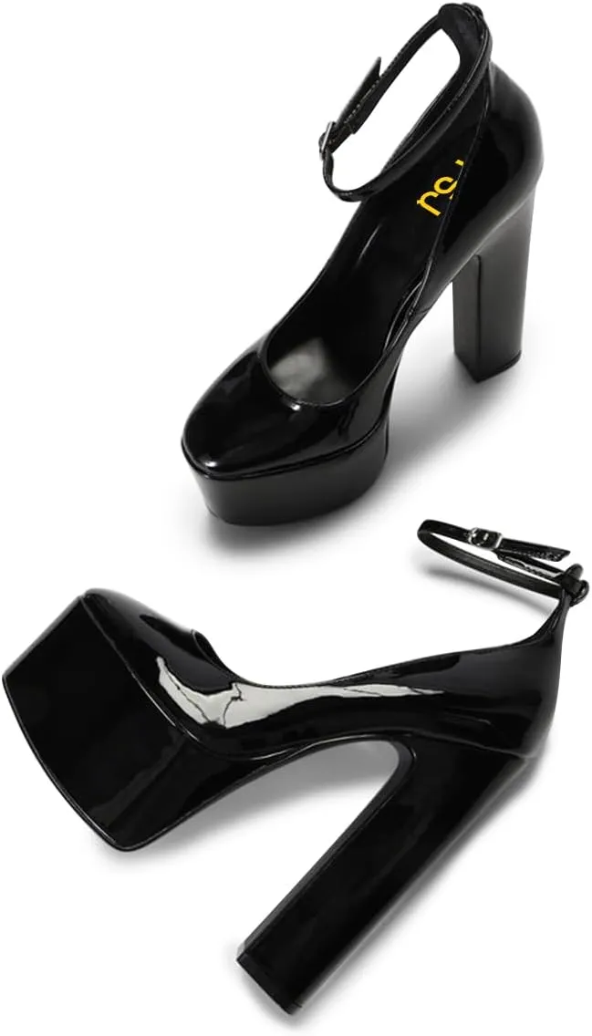 FSJ Women Classy Ankle Strap Closed Toe Platform Chunky High Heel Pumps Plaid Comfy Party Club Night Shoes Size 4-15 US