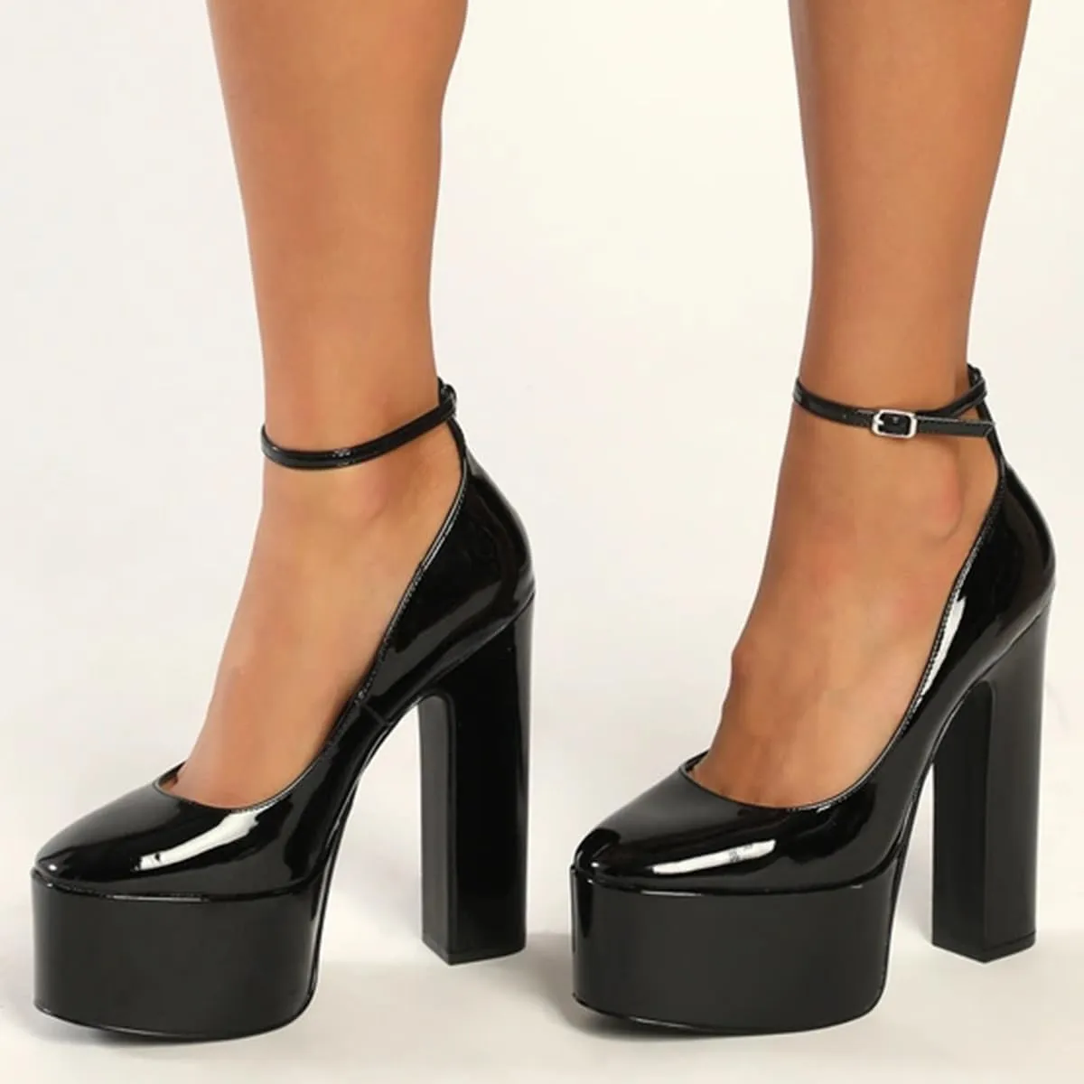 FSJ Women Classy Ankle Strap Closed Toe Platform Chunky High Heel Pumps Plaid Comfy Party Club Night Shoes Size 4-15 US