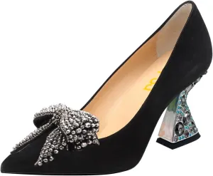 FSJ Women Gorgeous Crystal Gemstone Heel Pumps Pointed Toe Slip On Chunky Block Heels with Rhinestones for Bridal Party Wedding Dress Shoes Size 4-16 US
