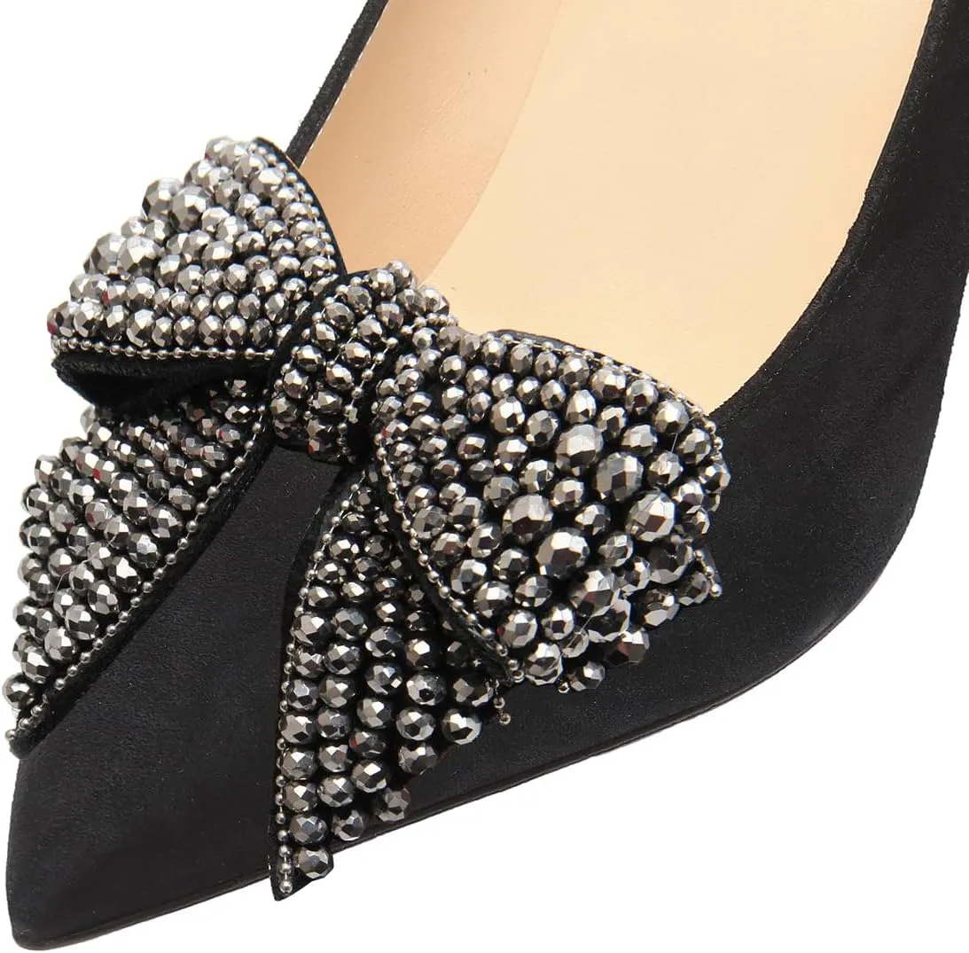 FSJ Women Gorgeous Crystal Gemstone Heel Pumps Pointed Toe Slip On Chunky Block Heels with Rhinestones for Bridal Party Wedding Dress Shoes Size 4-16 US