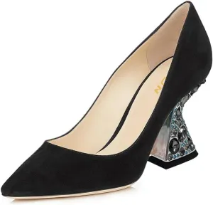 FSJ Women Gorgeous Crystal Gemstone Heel Pumps Pointed Toe Slip On Chunky Block Heels with Rhinestones for Bridal Party Wedding Dress Shoes Size 4-16 US
