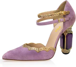 FSJ Women High Crystal Block Heels Pumps Pointed Closed Toe Ankle Strap Double Buckle Strap D'Orsay Sandals Church Evening Wedding Shoes Size 4-16 US