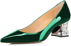 FSJ Women Pointed Toe Block Low Heel Pumps Butterfly Crystal Heel Slip On with Rhinestone Dressy Wedding Shoes Size 4-16 US