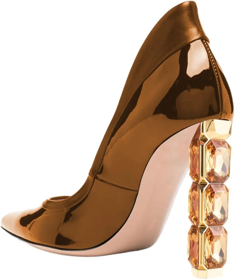 FSJ Women Pointed Toe Slip On Crystal Pumps Gorgeous Three Diamonds High Heel Bridal Wedding Comfort Party Dress Shoes Size 4-16 US
