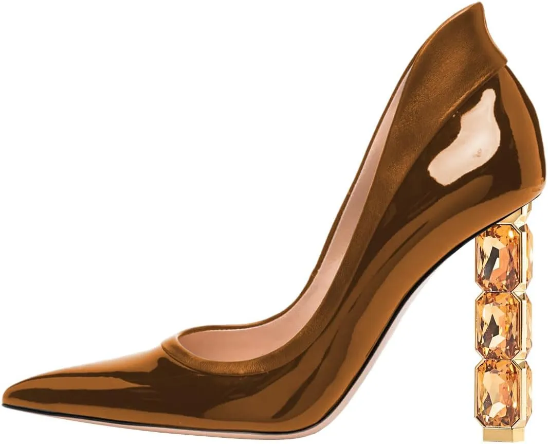 FSJ Women Pointed Toe Slip On Crystal Pumps Gorgeous Three Diamonds High Heel Bridal Wedding Comfort Party Dress Shoes Size 4-16 US