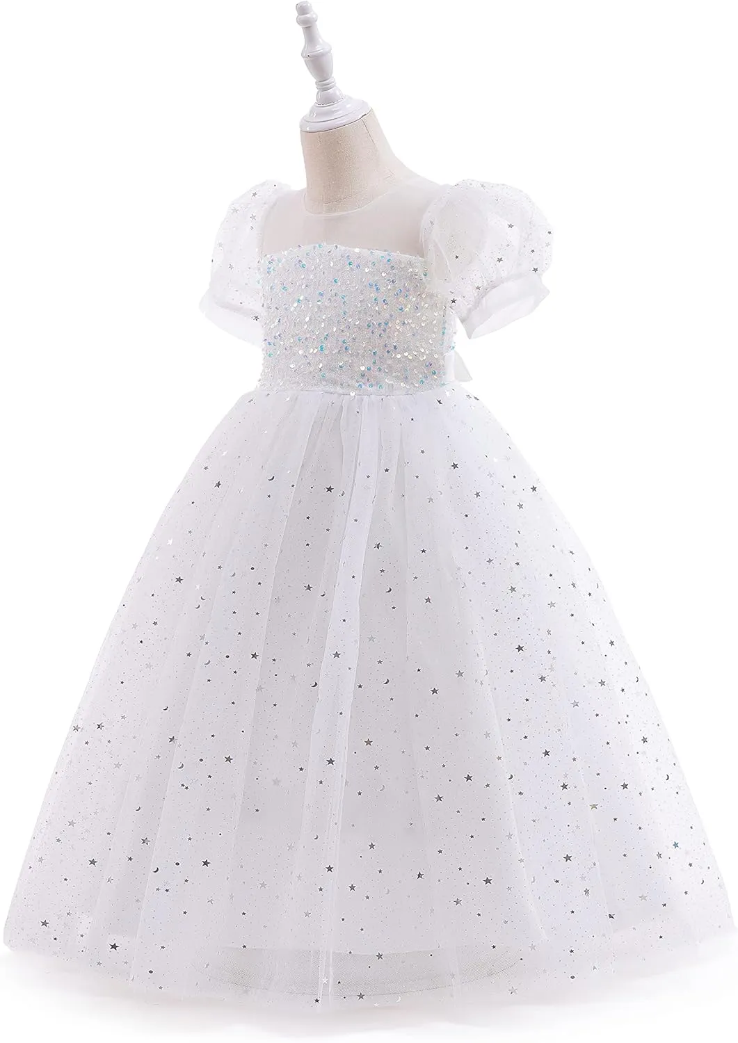 Glamulice Flower Girls Sparkle Tulle Puff Sleeves Vintage Dress Princess Wedding Bridesmaid Party Holiday Dresses