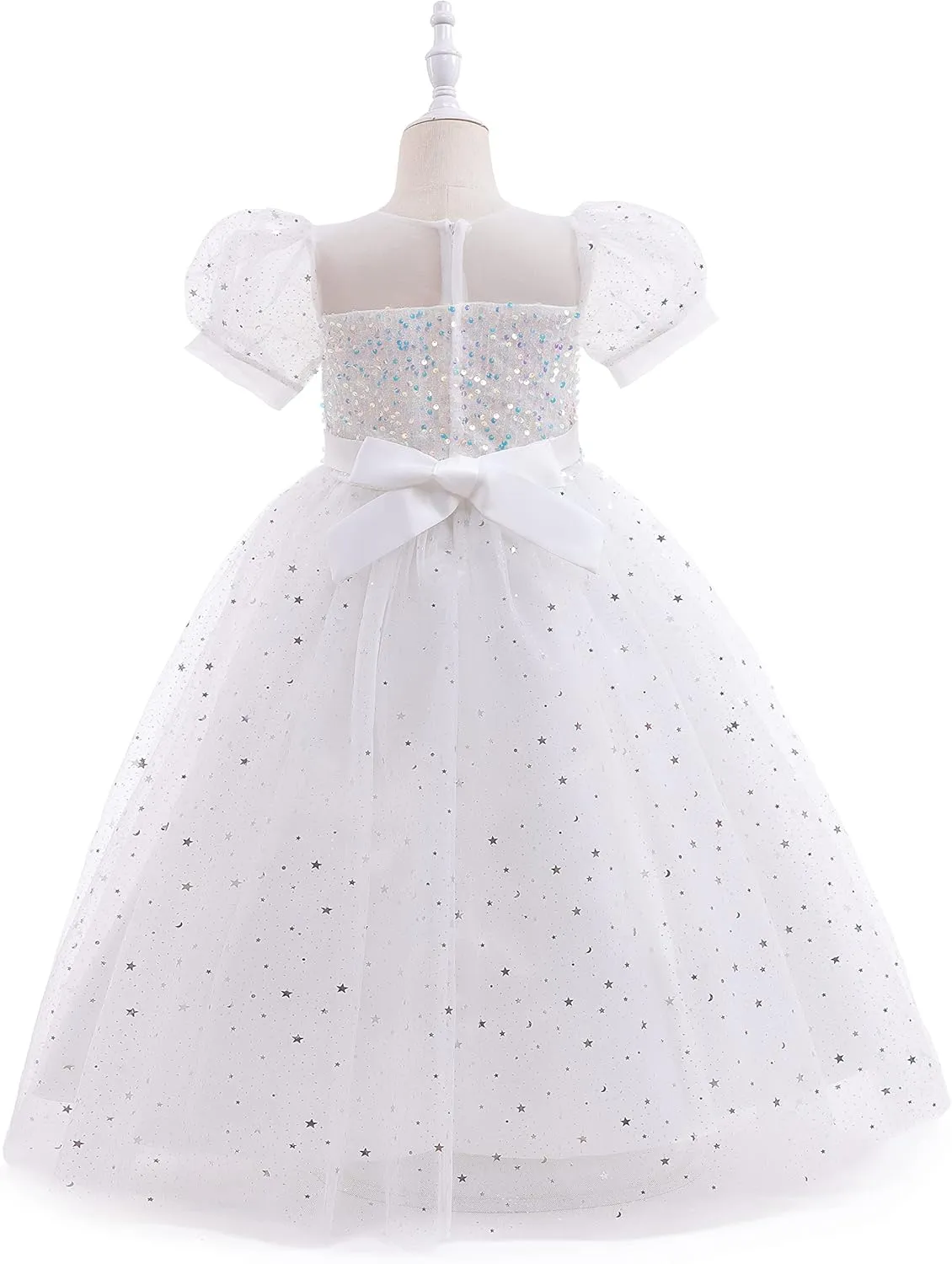 Glamulice Flower Girls Sparkle Tulle Puff Sleeves Vintage Dress Princess Wedding Bridesmaid Party Holiday Dresses