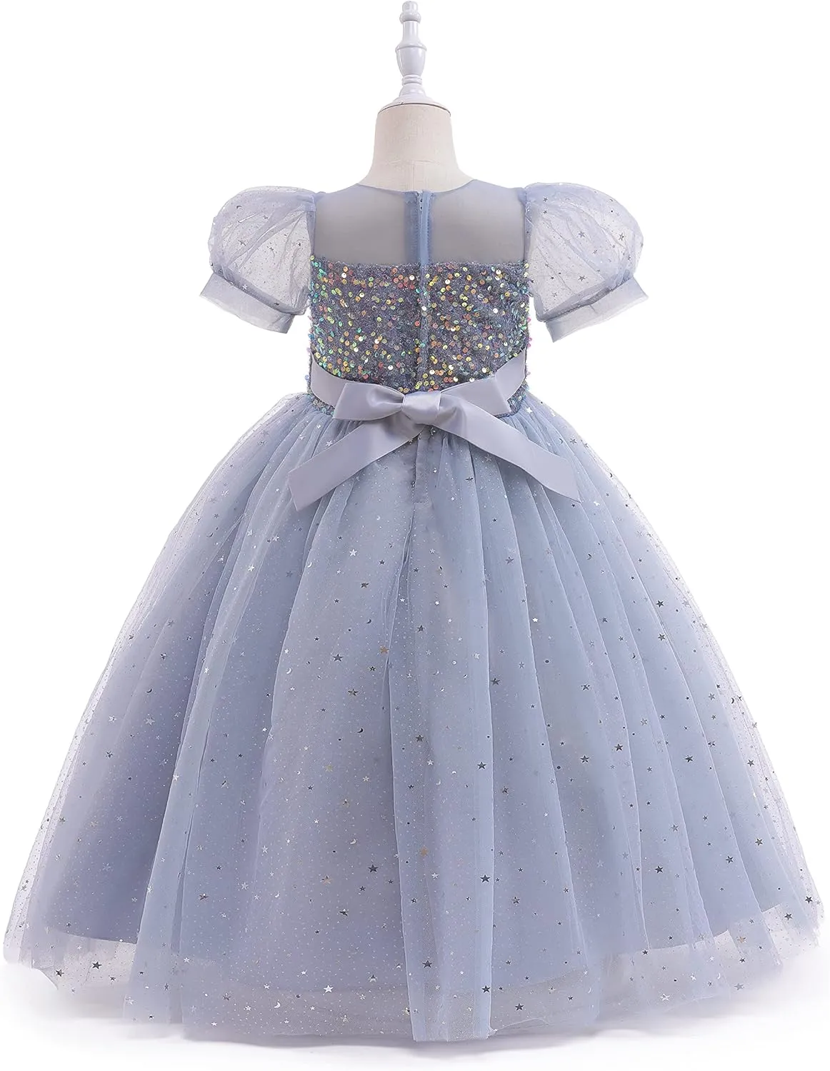 Glamulice Flower Girls Sparkle Tulle Puff Sleeves Vintage Dress Princess Wedding Bridesmaid Party Holiday Dresses