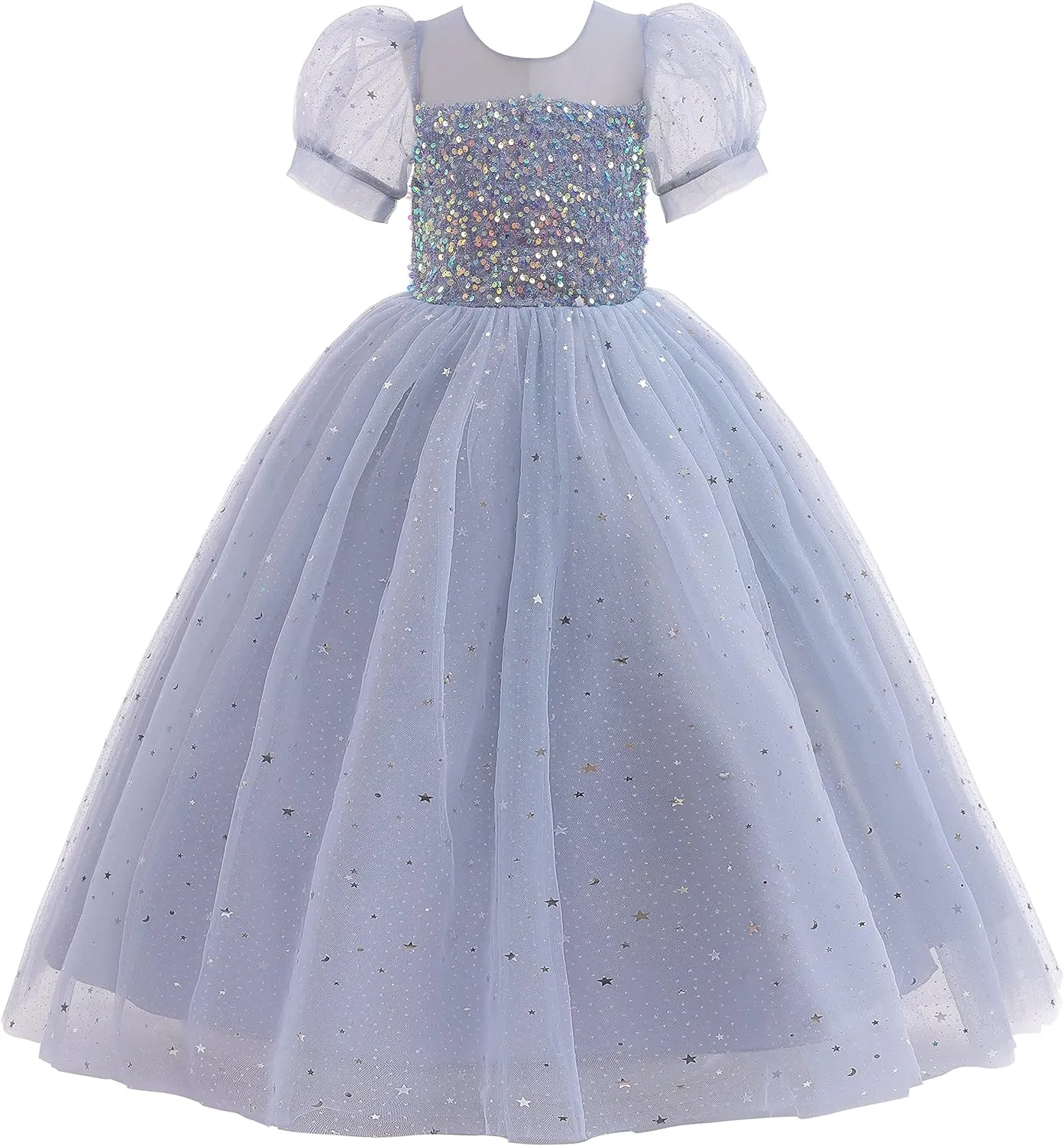 Glamulice Flower Girls Sparkle Tulle Puff Sleeves Vintage Dress Princess Wedding Bridesmaid Party Holiday Dresses
