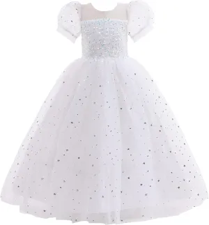 Glamulice Flower Girls Sparkle Tulle Puff Sleeves Vintage Dress Princess Wedding Bridesmaid Party Holiday Dresses