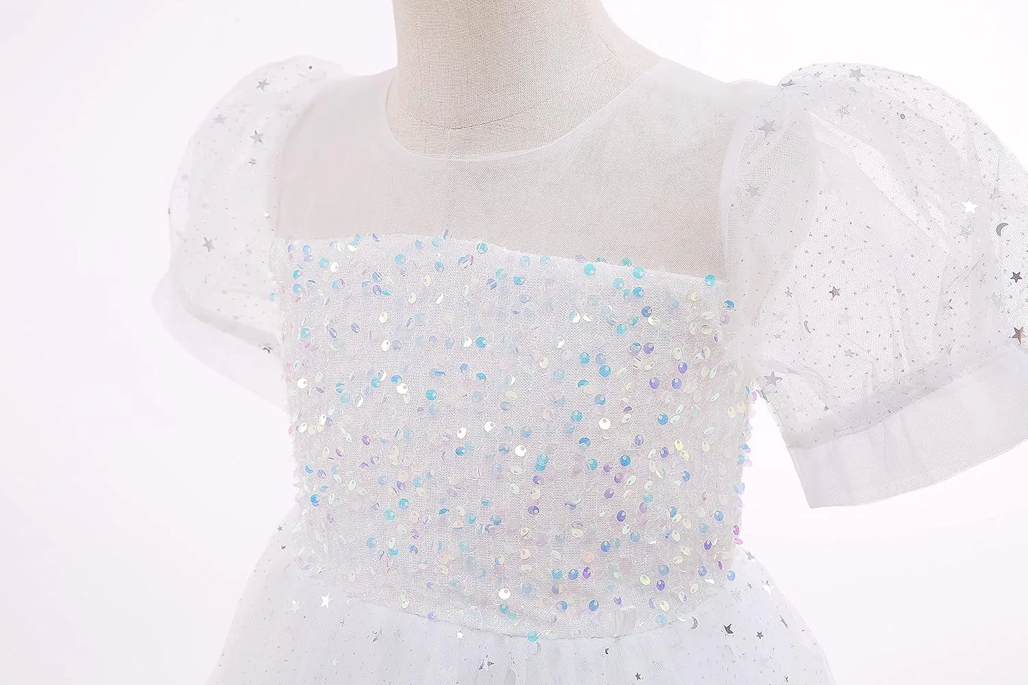 Glamulice Flower Girls Sparkle Tulle Puff Sleeves Vintage Dress Princess Wedding Bridesmaid Party Holiday Dresses