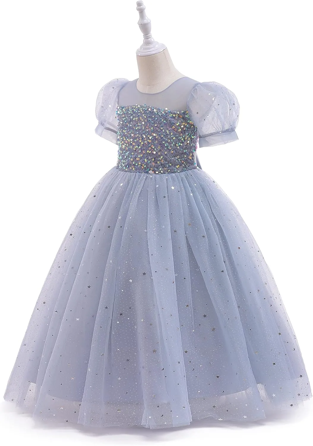 Glamulice Flower Girls Sparkle Tulle Puff Sleeves Vintage Dress Princess Wedding Bridesmaid Party Holiday Dresses
