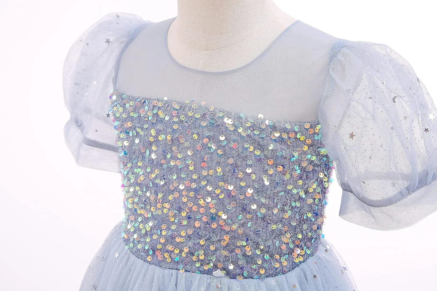Glamulice Flower Girls Sparkle Tulle Puff Sleeves Vintage Dress Princess Wedding Bridesmaid Party Holiday Dresses