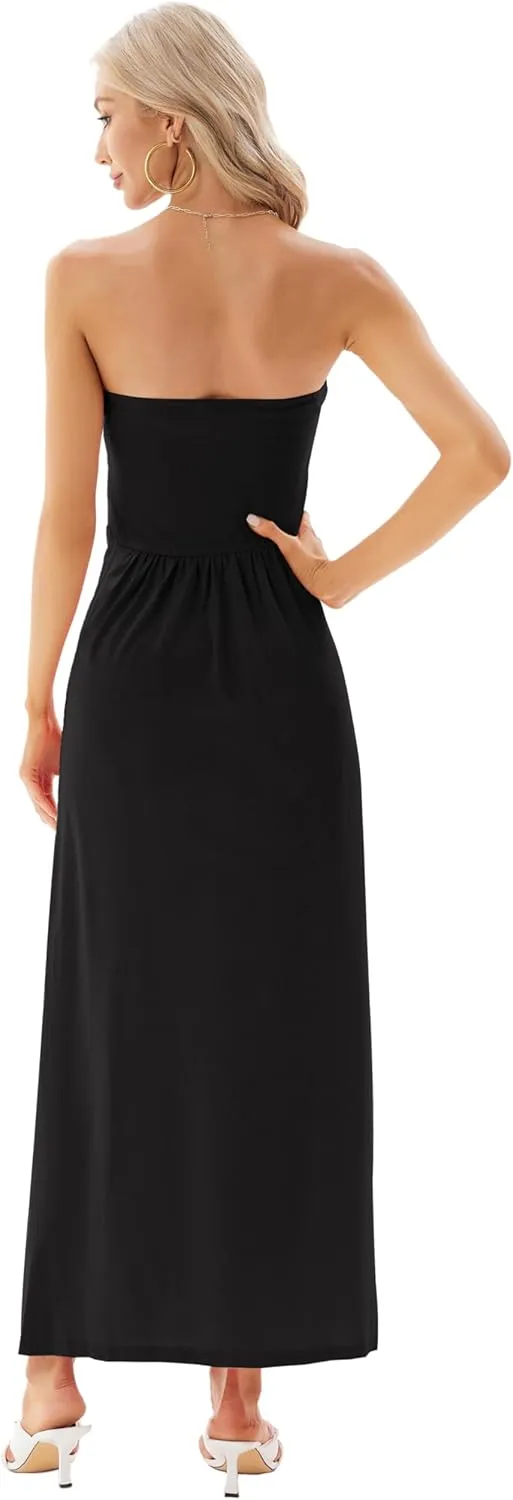 GRACE KARIN Women Strapless Casual Loose Ruched Long Maxi Dress with Pockets