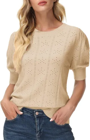 GRACE KARIN Womens Lightweight Thin Summer Pullover Sweater Cute Puff Short Sleeve Tops Pullover Shirt Knit Blouse