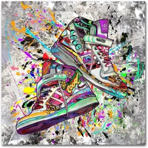 Graffiti Wall Art Sneakers Painting Banksy Canvas Wall Art Shoe Pop Art Wall Decor Ready to Hang 24x24 Inch