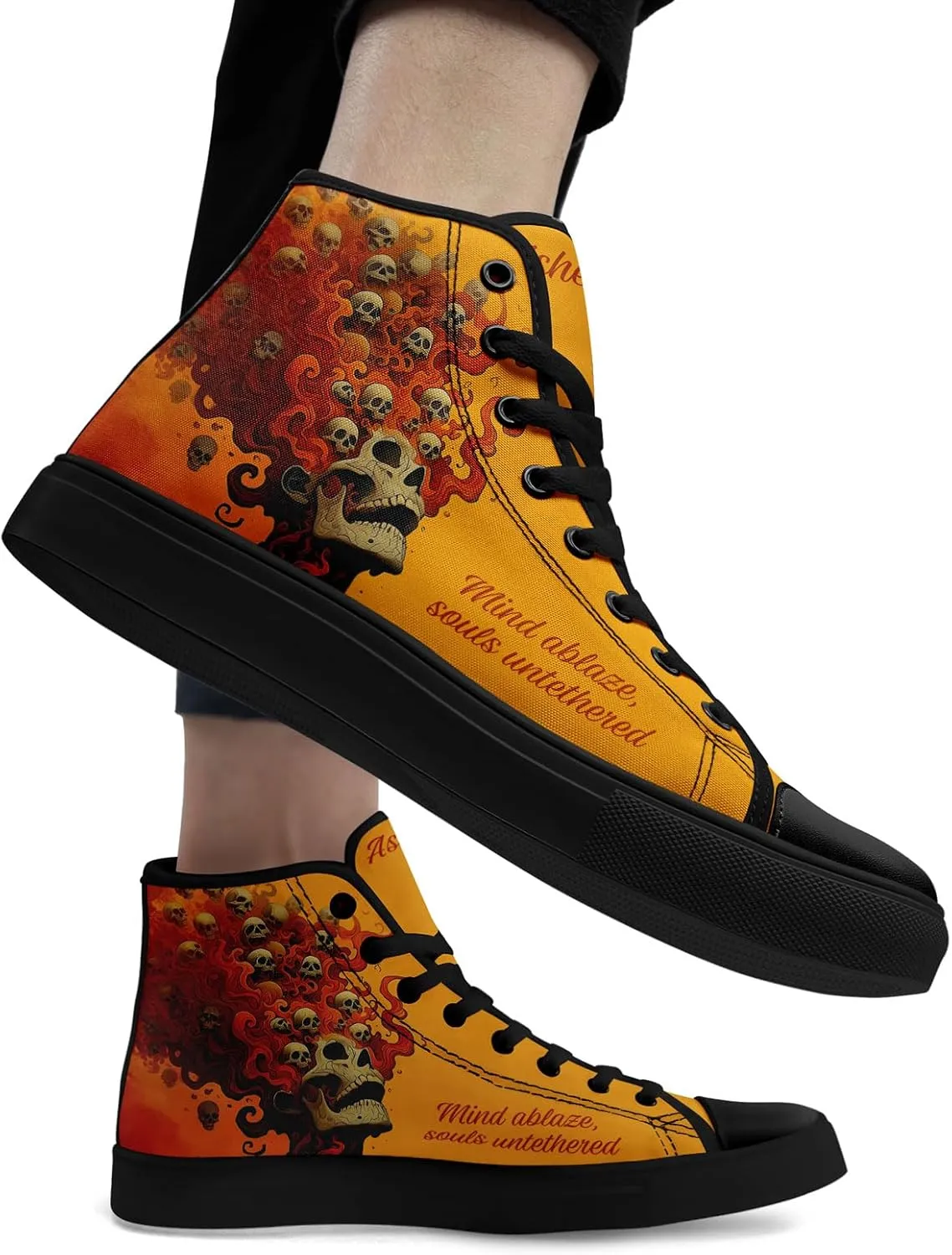 High-top Skull Canvas Sneaker for Men Women Punk Gothic Fashion Unisex Trendy Flame Walking Casual Flat Walking Shoes