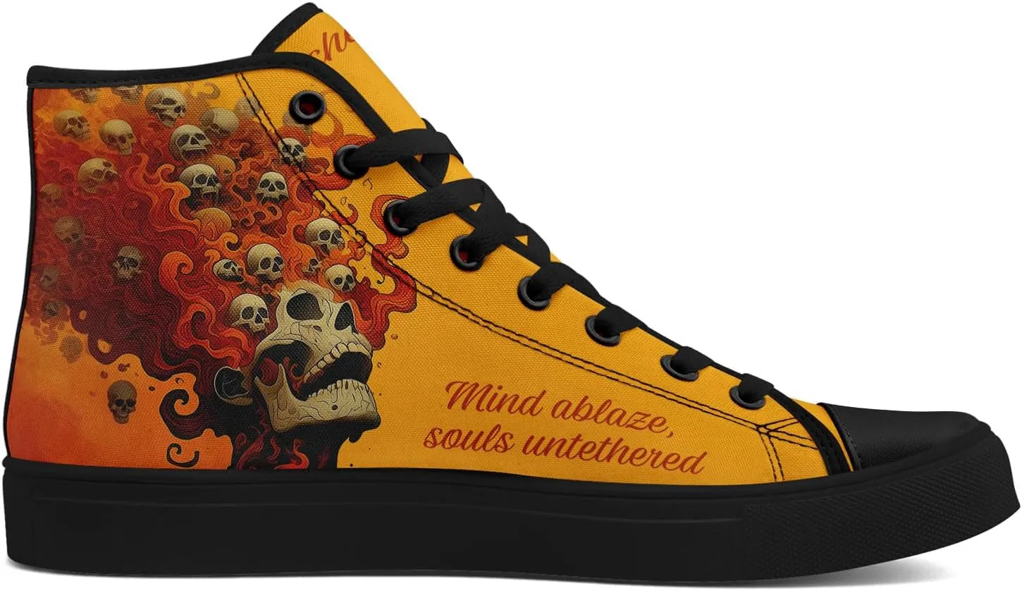 High-top Skull Canvas Sneaker for Men Women Punk Gothic Fashion Unisex Trendy Flame Walking Casual Flat Walking Shoes