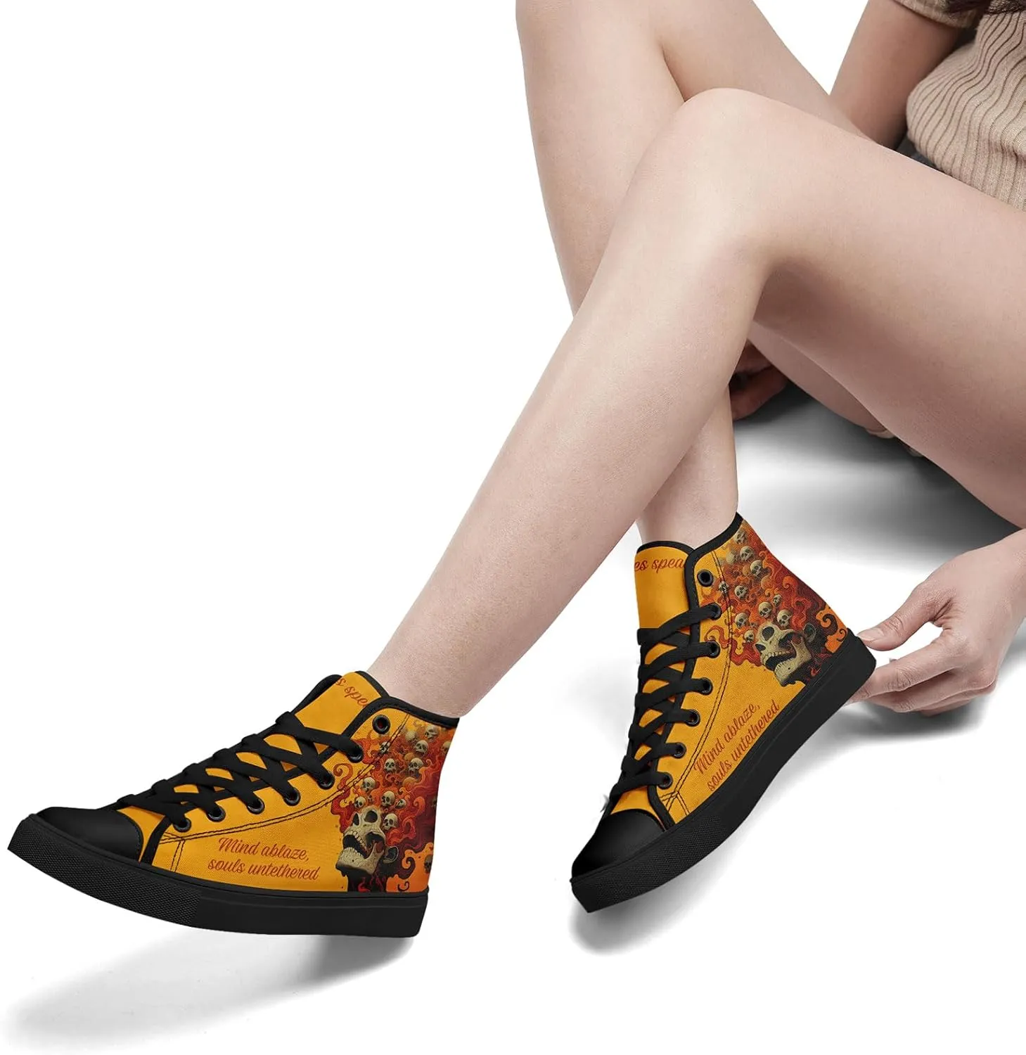 High-top Skull Canvas Sneaker for Men Women Punk Gothic Fashion Unisex Trendy Flame Walking Casual Flat Walking Shoes