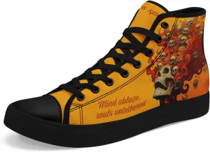 High-top Skull Canvas Sneaker for Men Women Punk Gothic Fashion Unisex Trendy Flame Walking Casual Flat Walking Shoes